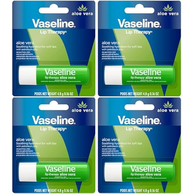 Vaseline LIP THERAPY CARE ALOE FRESH, FAST-ACTING NOURISHMENT, IDEAL FOR CHAPPED, DRY, CRACKED, OR DAMAGED LIPS, LIP BALM, 4-PACK, 0.16 OZ EACH - Image 1